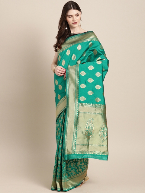 

Satrani Green Silk Blend Woven Design Banarasi Saree