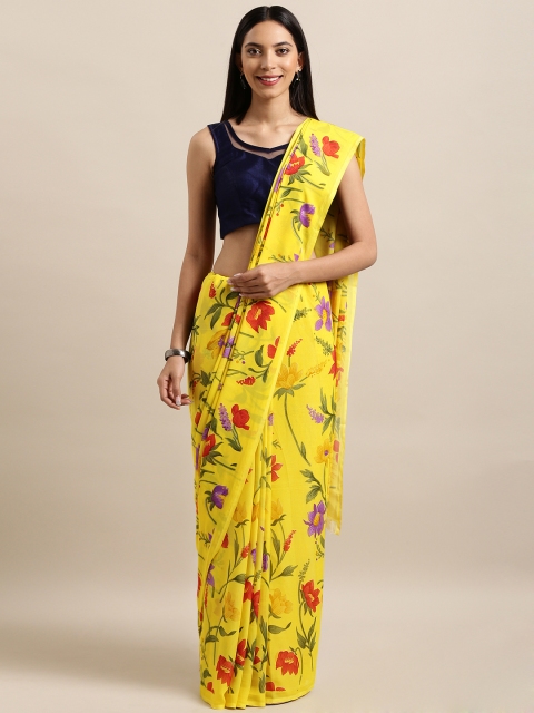 

Satrani Yellow Printed Poly Georgette Saree