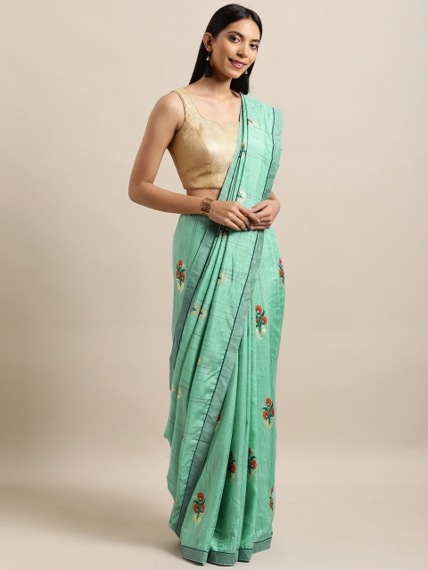 

Satrani Sea Green Printed Poly Chiffon Saree