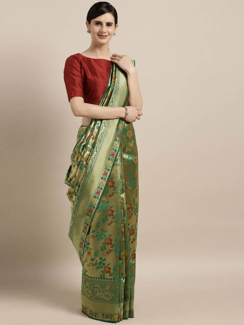 

Satrani Green Silk Blend Woven Design Banarasi Saree
