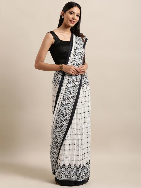 

Satrani White & Black Poly Georgette Printed Saree