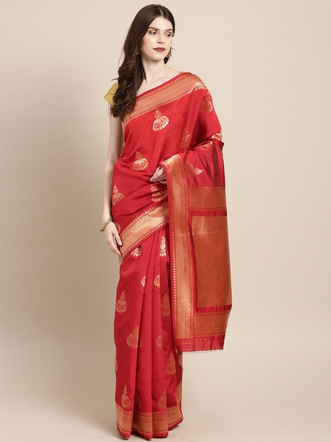

Satrani Rust & Gold-Toned Silk Blend Woven Design Banarasi Saree