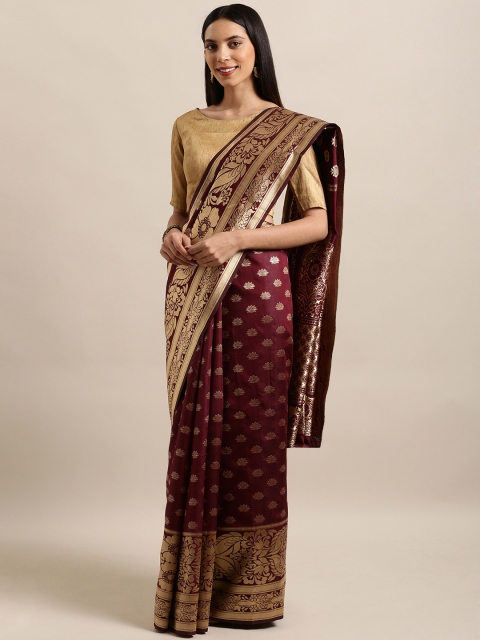 

Satrani Maroon Silk Blend Woven Design Banarasi Saree