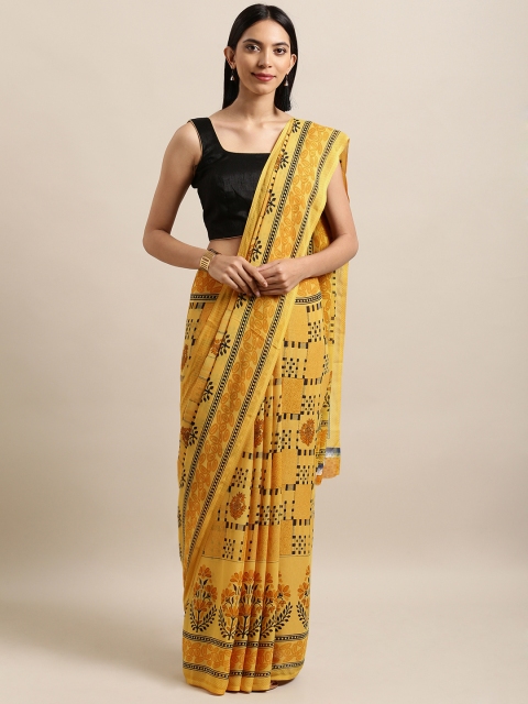 

Satrani Yellow & Black Poly Georgette Printed Saree