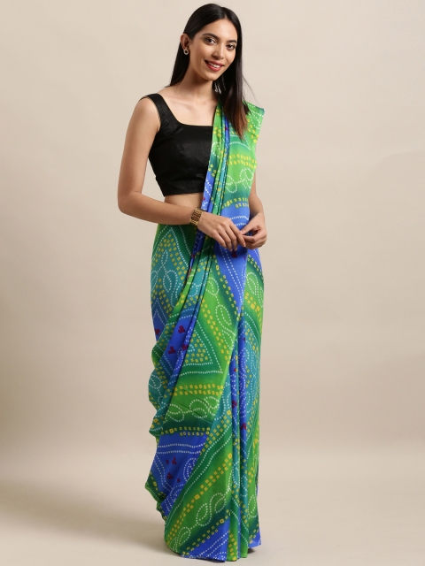 

Satrani Green & Blue Poly Georgette Printed Bandhani Saree