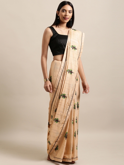 

Satrani Beige Printed Poly Chiffon Saree