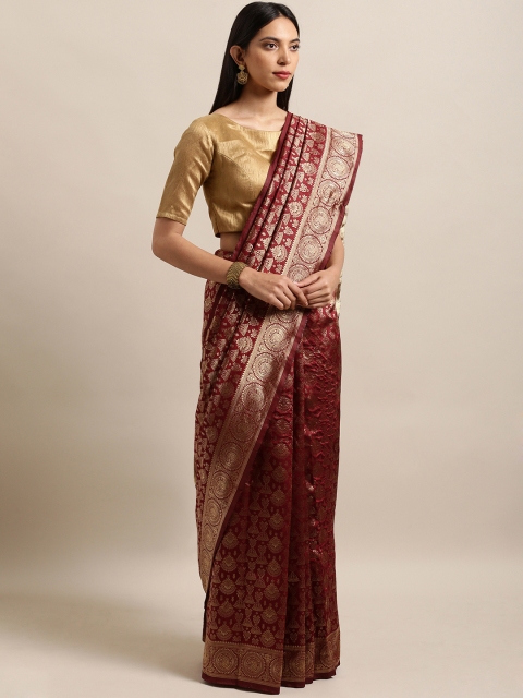 

Satrani Maroon Silk Blend Woven Design Banarasi Saree