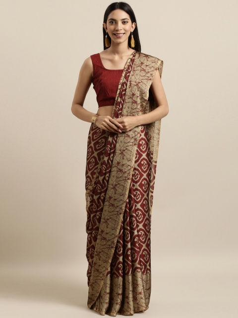 

Tikhi Imli Maroon & Beige Poly Crepe Printed Saree