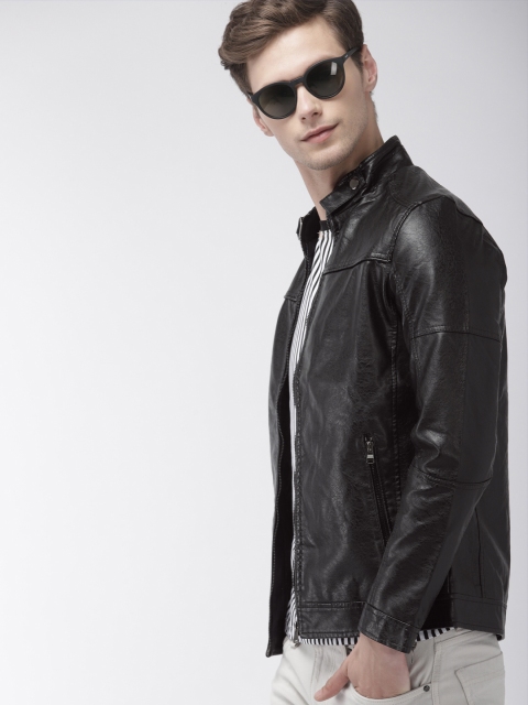 

The Indian Garage Co Men Black Solid Biker Jacket