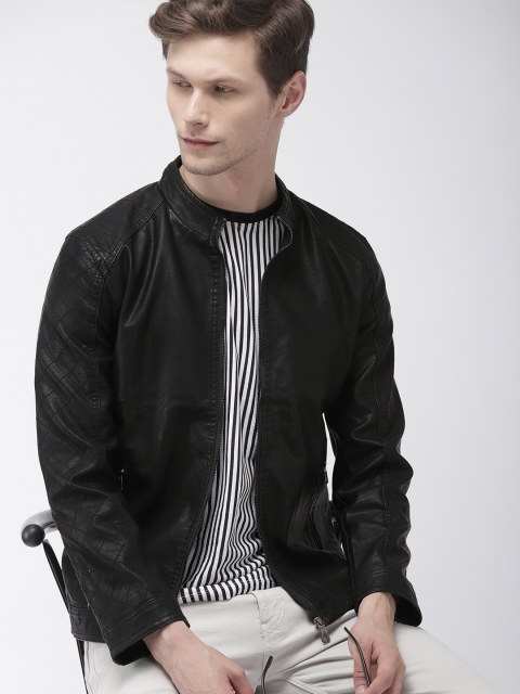 

The Indian Garage Co Men Black Solid Biker Jacket