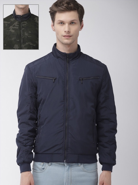 

The Indian Garage Co Men Navy Blue & Olive Green Reversible Padded Jacket
