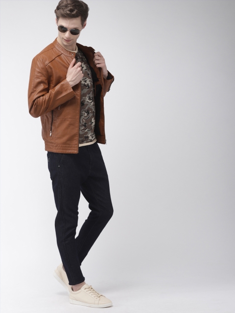 

The Indian Garage Co Men Brown Solid Biker Jacket