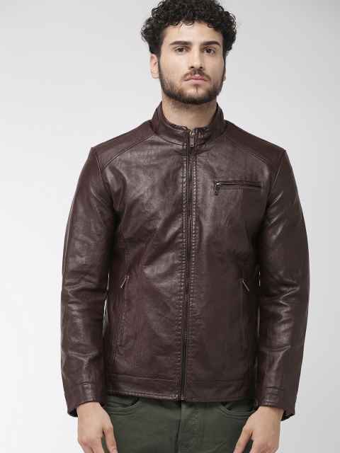 

The Indian Garage Co Men Coffee Brown Solid Biker Jacket