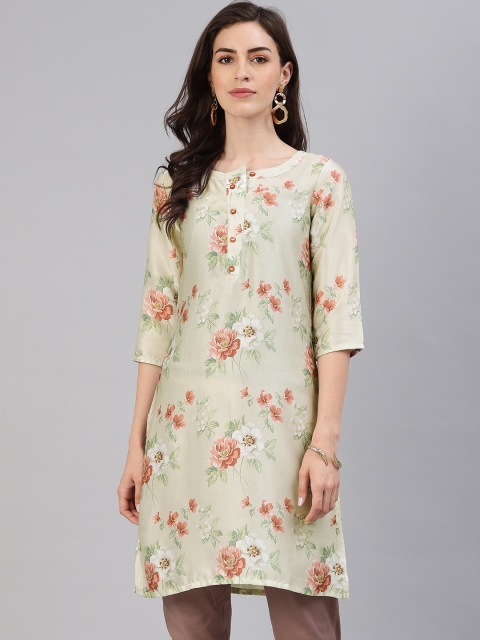 

Alena Women Sea Green & Brown Printed Straight Kurta