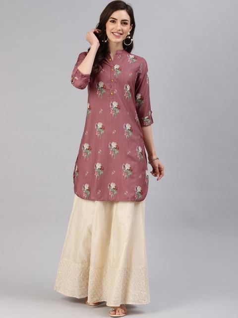 

Alena Women Pink Printed Mandarin Collar Straight Kurta