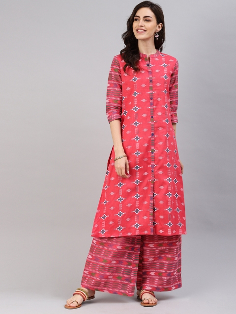 

Alena Women Coral Pink & Blue Printed Kurta with Palazzos