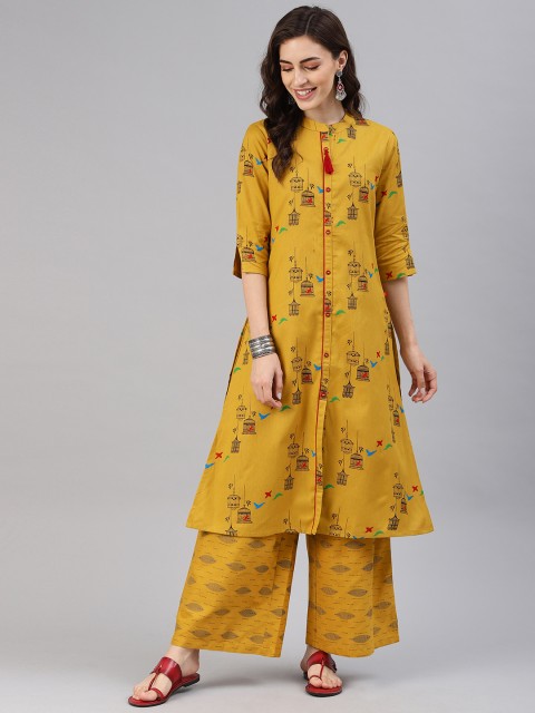 

Alena Women Mustard Yellow & Black Printed Kurta with Palazzos