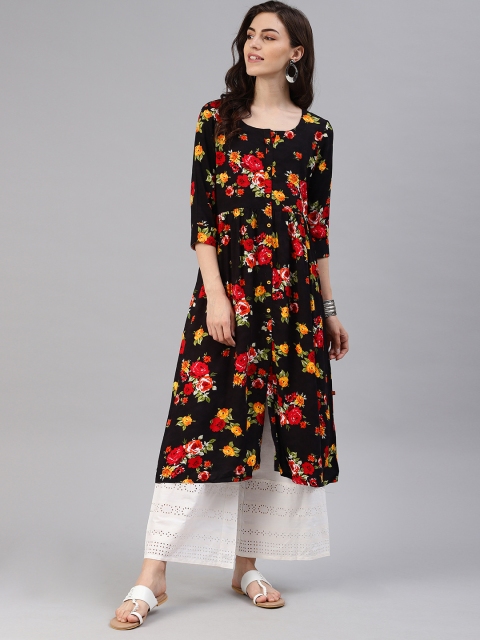 

Alena Women Black & Red Floral Printed A-Line Kurta