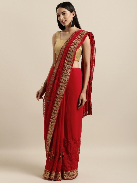 

Kalista Red Embroidered Poly Georgette Saree