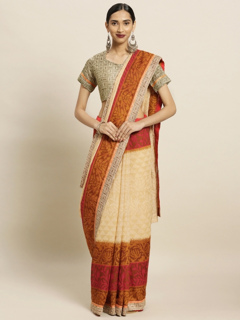 

Shaily Beige & Brown Polycotton Printed Saree