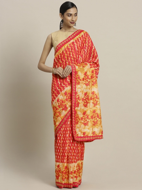 

Shaily Pink & Orange Polycotton Printed Saree