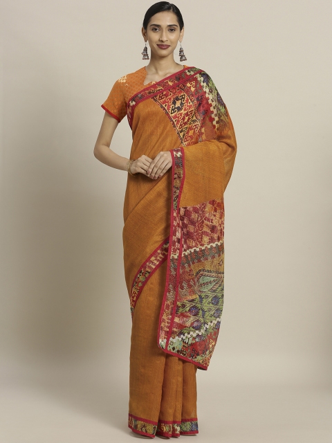 

Shaily Mustard Yellow Printed Polycotton Saree