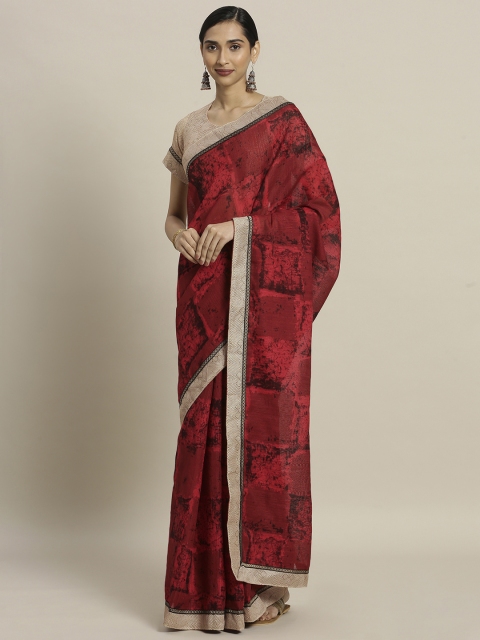

Shaily Maroon & Black Polycotton Printed Saree