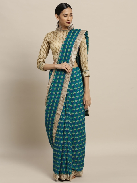 

Shaily Sea Green & Blue Polycotton Printed Saree