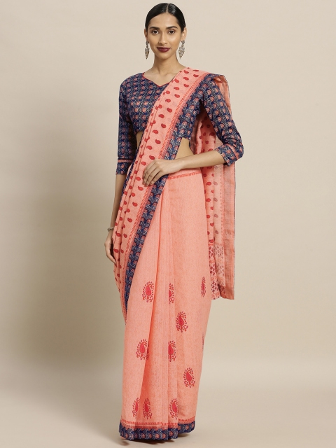 

Shaily Peach-Coloured Printed Polycotton Saree