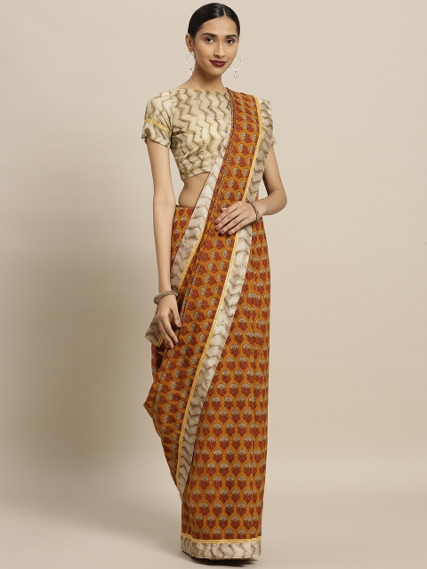 

Shaily Mustard Yellow & Red Polycotton Printed Saree
