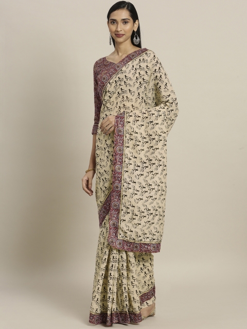 

Shaily Beige & Black Polycotton Printed Saree