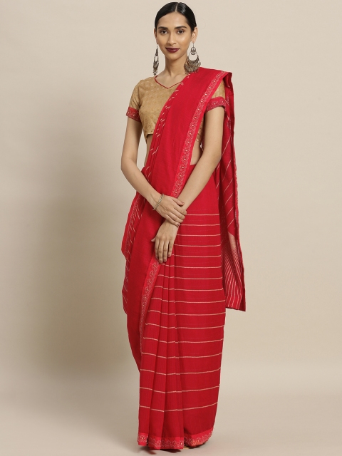 

Shaily Red & Beige Striped Polycotton Saree