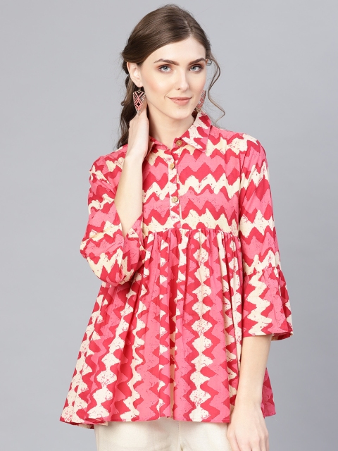 

AKS Women Pink & Off-White Printed Tunic