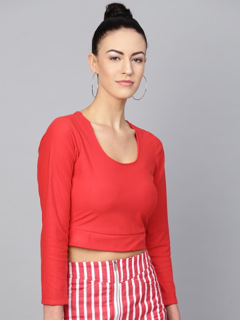 

Vemante Women Red Solid Crop Top