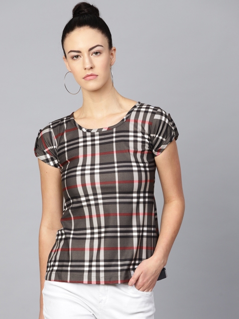 

Vemante Women Olive Green & Grey Checked A-Line Top