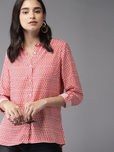 

HERE&NOW Women Red & Off-White Regular Fit Printed Casual Shirt