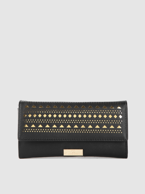 

Carlton London Women Black & Gold-Toned Cut-Out Two Fold Wallet