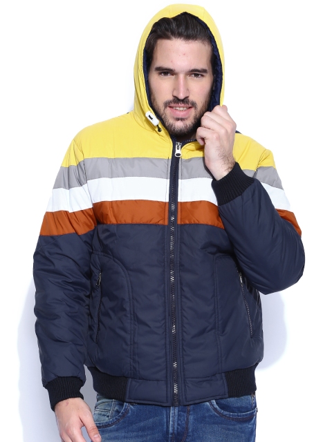 

Locomotive Navy & Yellow Padded Hooded Jacket, Navy blue