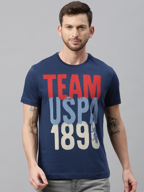 

U.S. Polo Assn. Denim Co. Men Navy Blue Printed Round Neck T-shirt