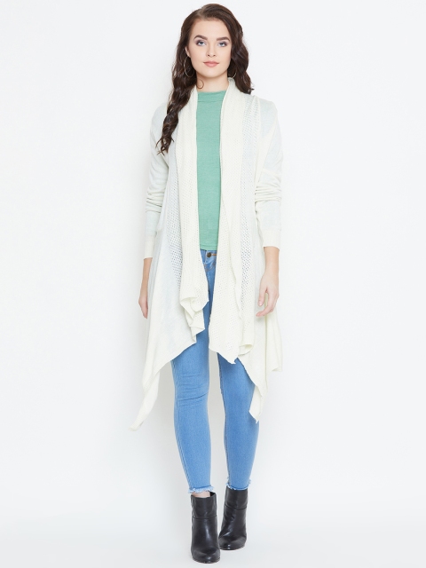 

American Eye Women Off-White Self Design Waterfall Longline Shrug