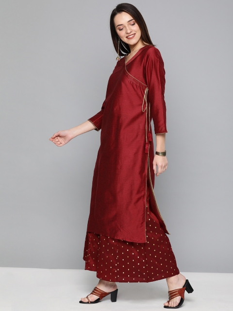 

HERE&NOW Women Maroon & Gold-Toned Self Design Kurta with Palazzos