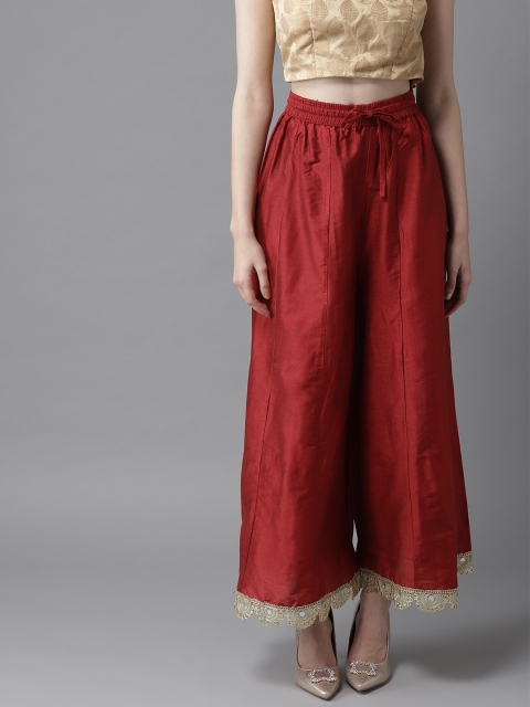 

HERE&NOW Women Rust Red Solid Wide Leg Palazzos