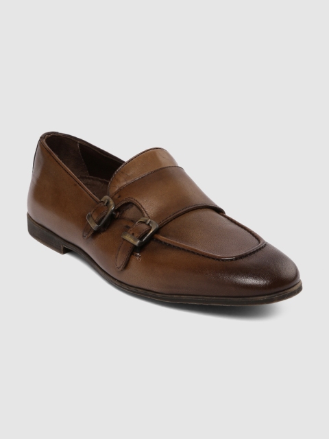 

Tresmode Men Brown Leather Formal Monk Shoes