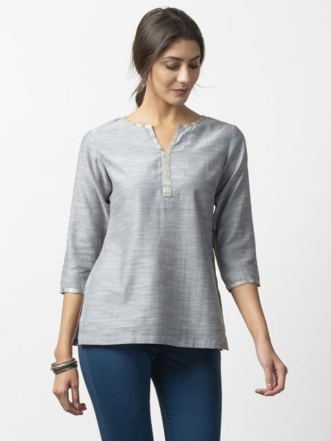

Fabindia Women Grey Self-Design Straight Kurti