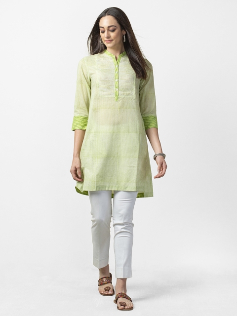 

Fabindia Green & Off-White Striped Tunic