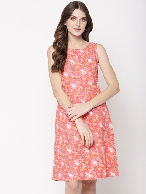 

Fabindia Women Orange & Pink Printed A-Line Dress