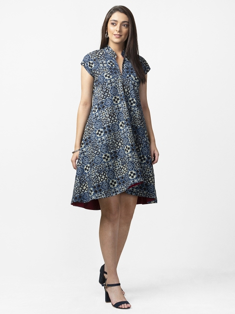 

Fabindia Women Navy Blue Printed Dabu A-Line Dress