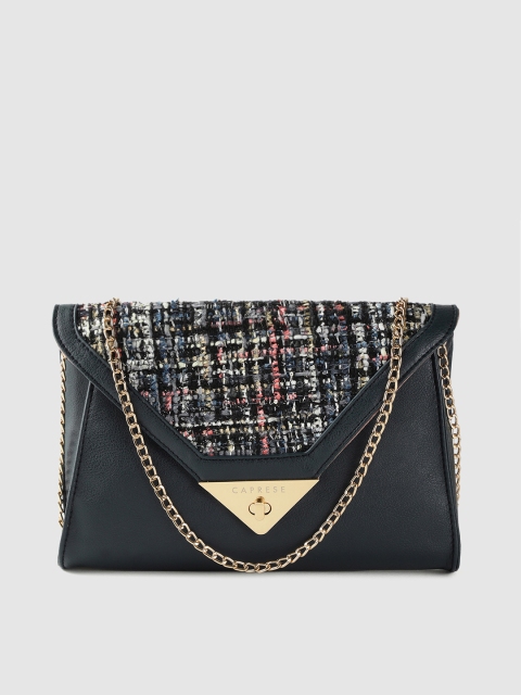 

Caprese Navy Blue Self-Checked Envelope Clutch