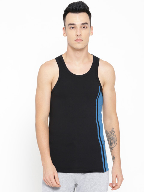 

One8 Men Black & Blue Colourblocked Innerwear Gym Vest 209