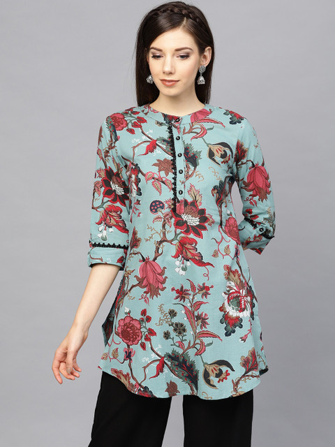 

Rain & Rainbow Women Blue & Red Printed Straight Kurti
